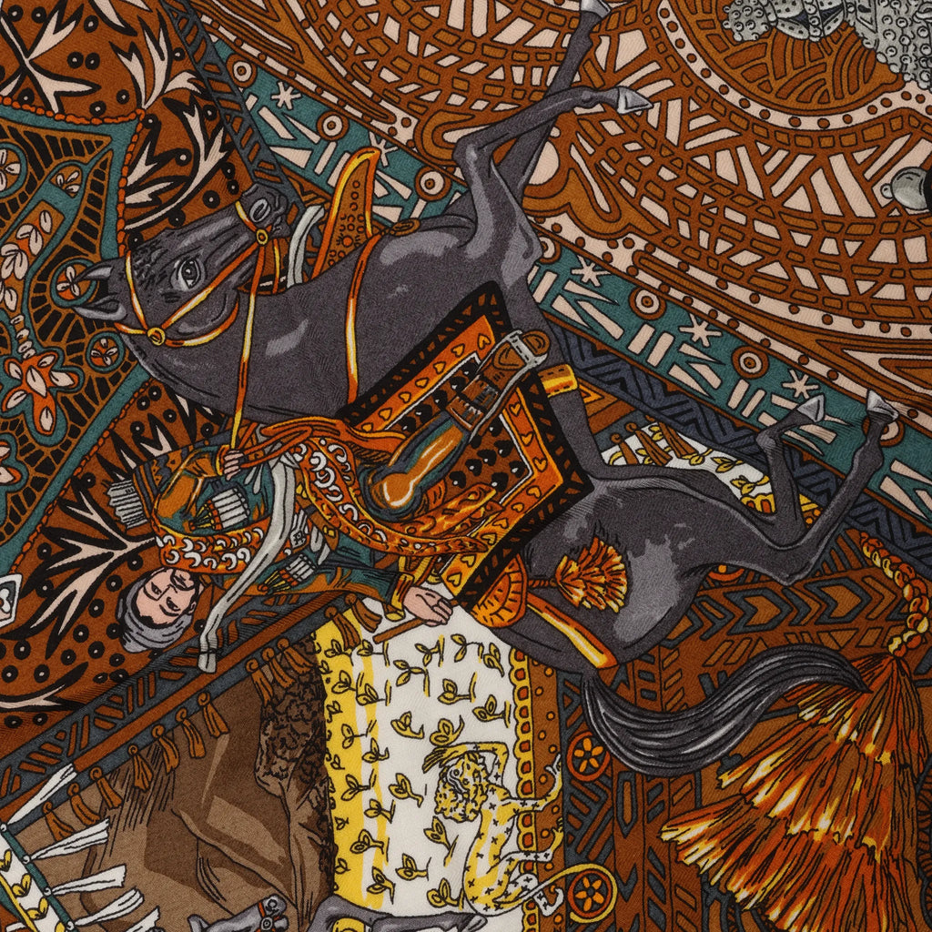Hermès Carré Geant "CAVALIERS DU CAUCAS" Cashemere & Silk Scarf in Brown