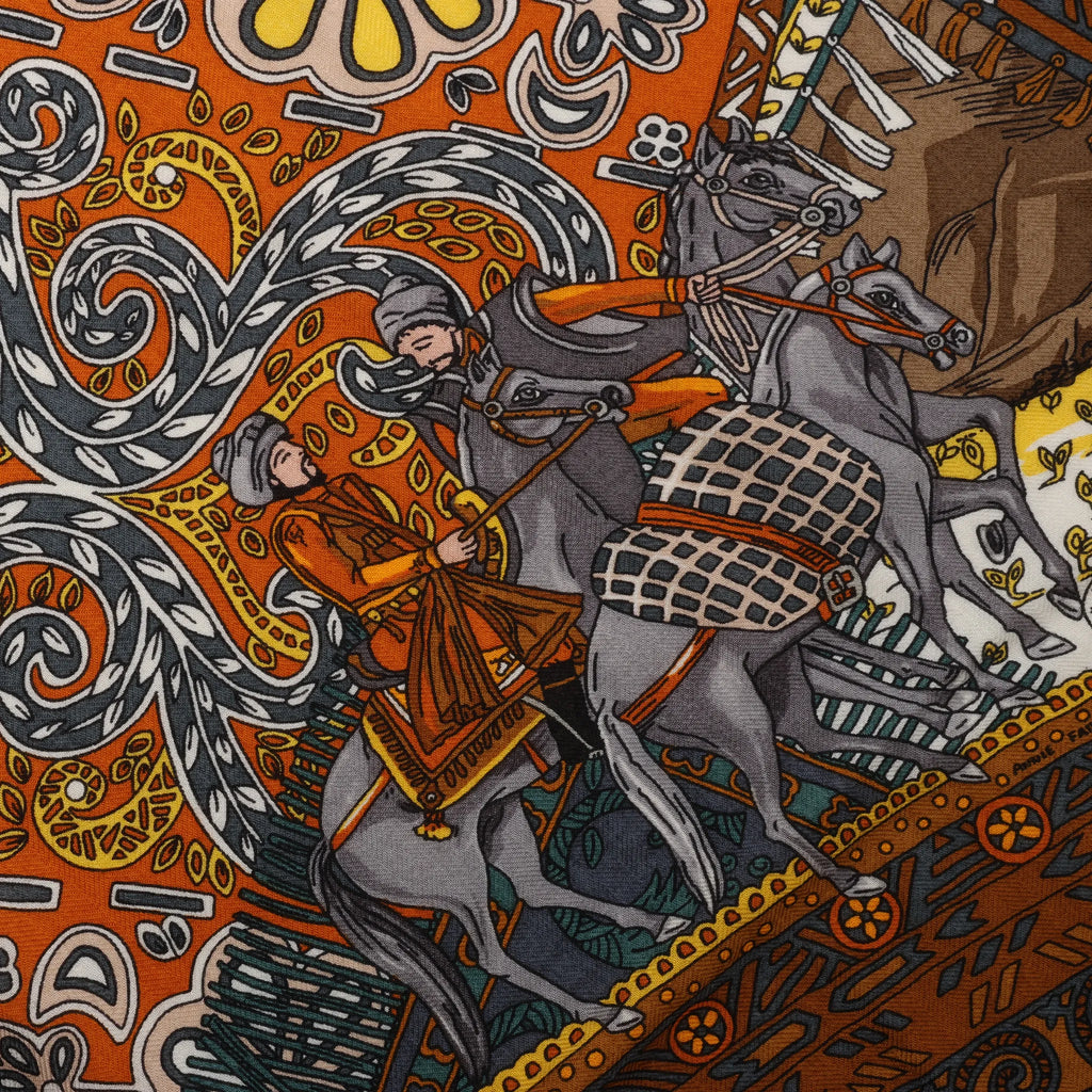 Hermès Carré Geant "CAVALIERS DU CAUCAS" Cashemere & Silk Scarf in Brown