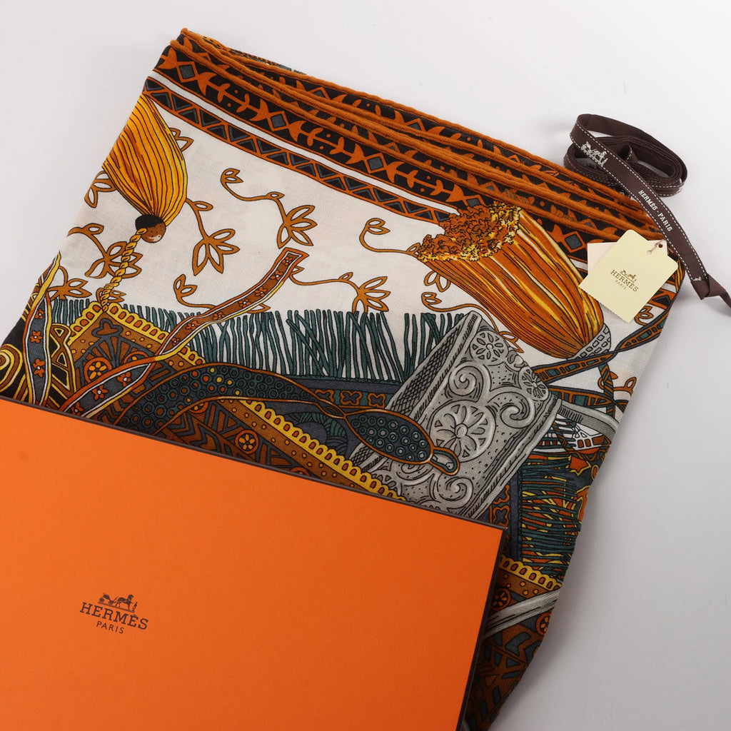 Hermès Carré Geant "CAVALIERS DU CAUCAS" Cashemere & Silk Scarf in Brown