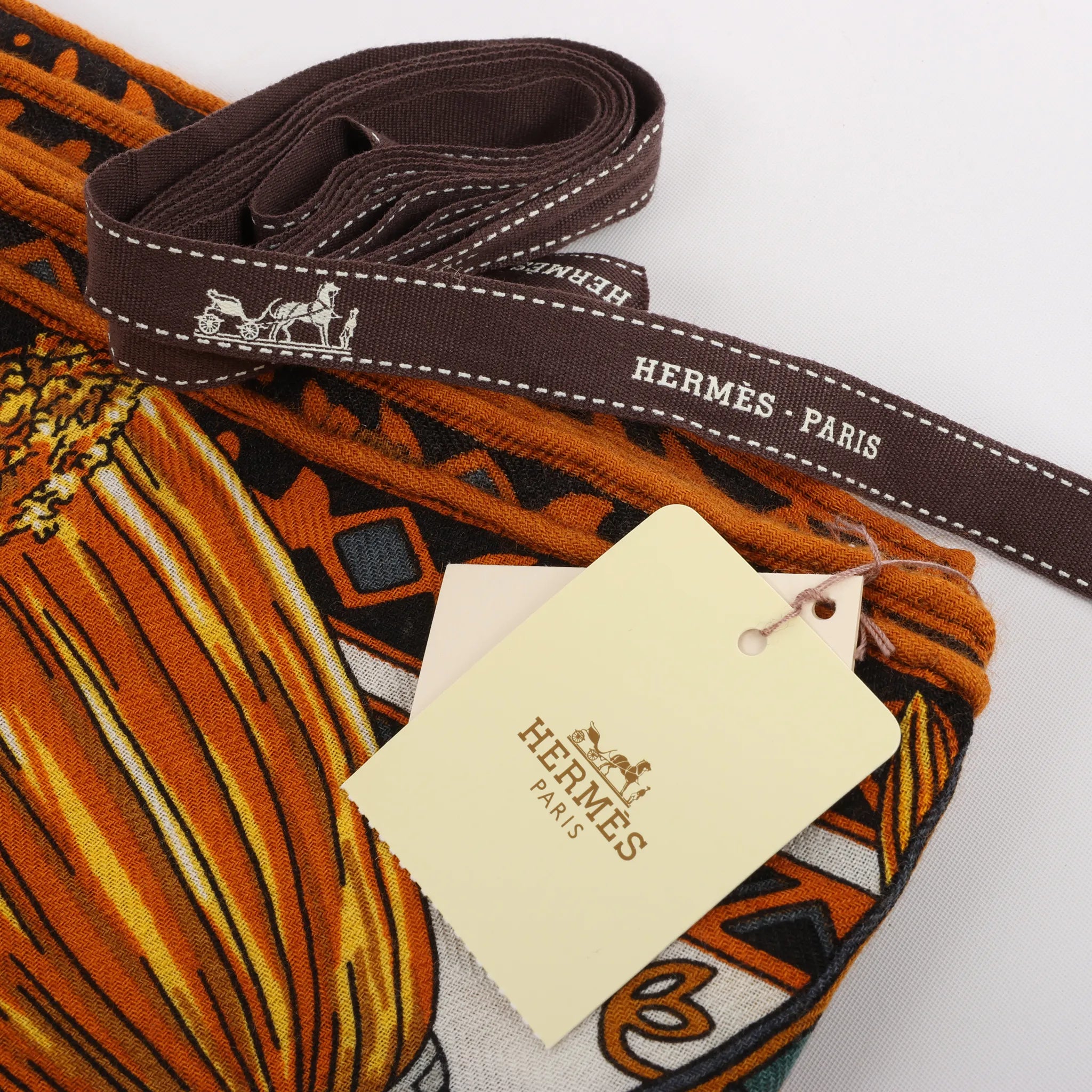 Hermès Carré Geant "CAVALIERS DU CAUCAS" Cashemere & Silk Scarf in Brown