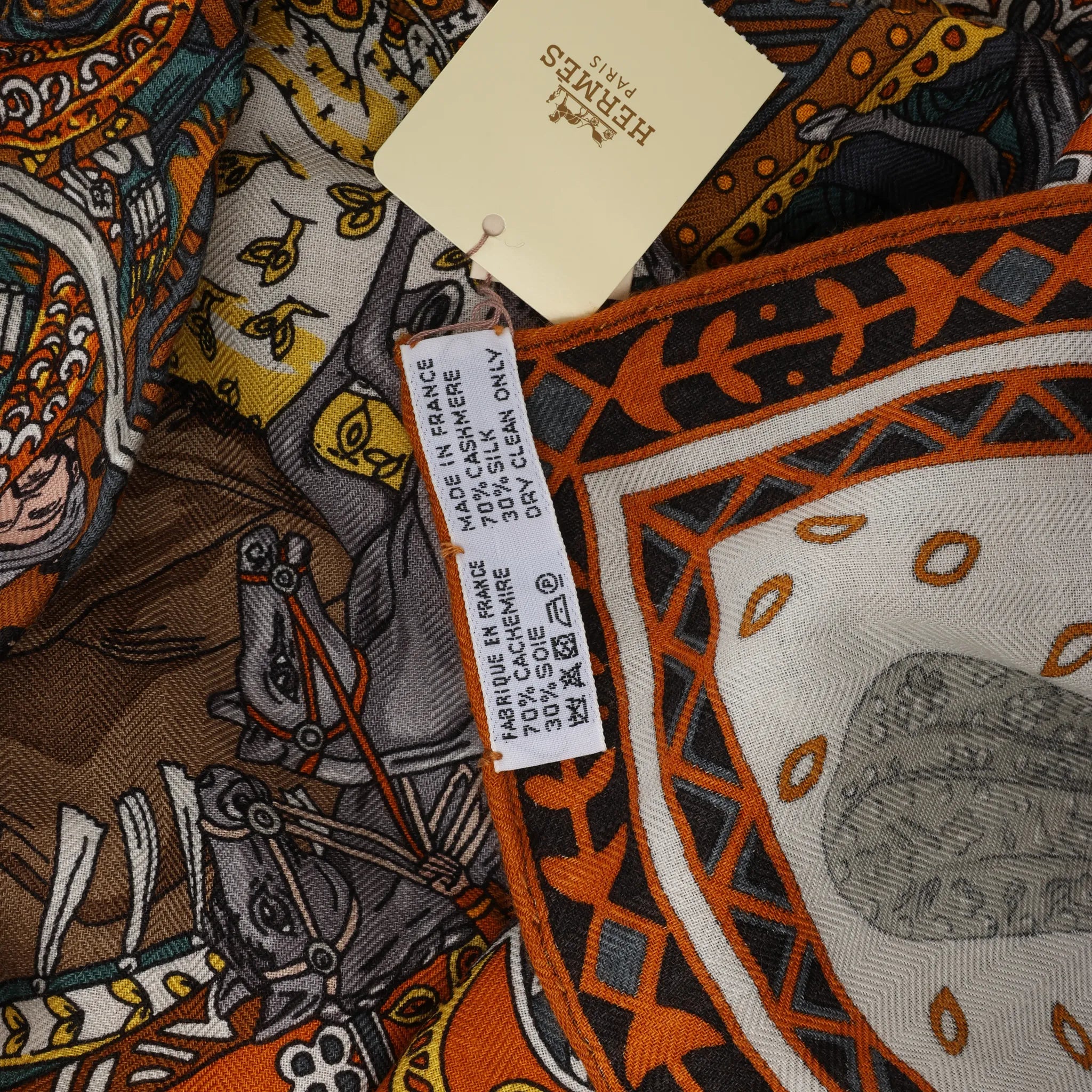 Hermès Carré Geant "CAVALIERS DU CAUCAS" Cashemere & Silk Scarf in Brown
