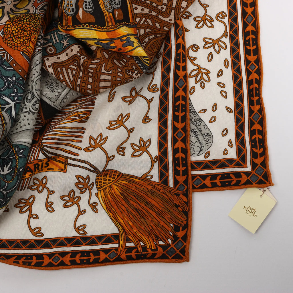 Hermès Carré Geant "CAVALIERS DU CAUCAS" Cashemere & Silk Scarf in Brown