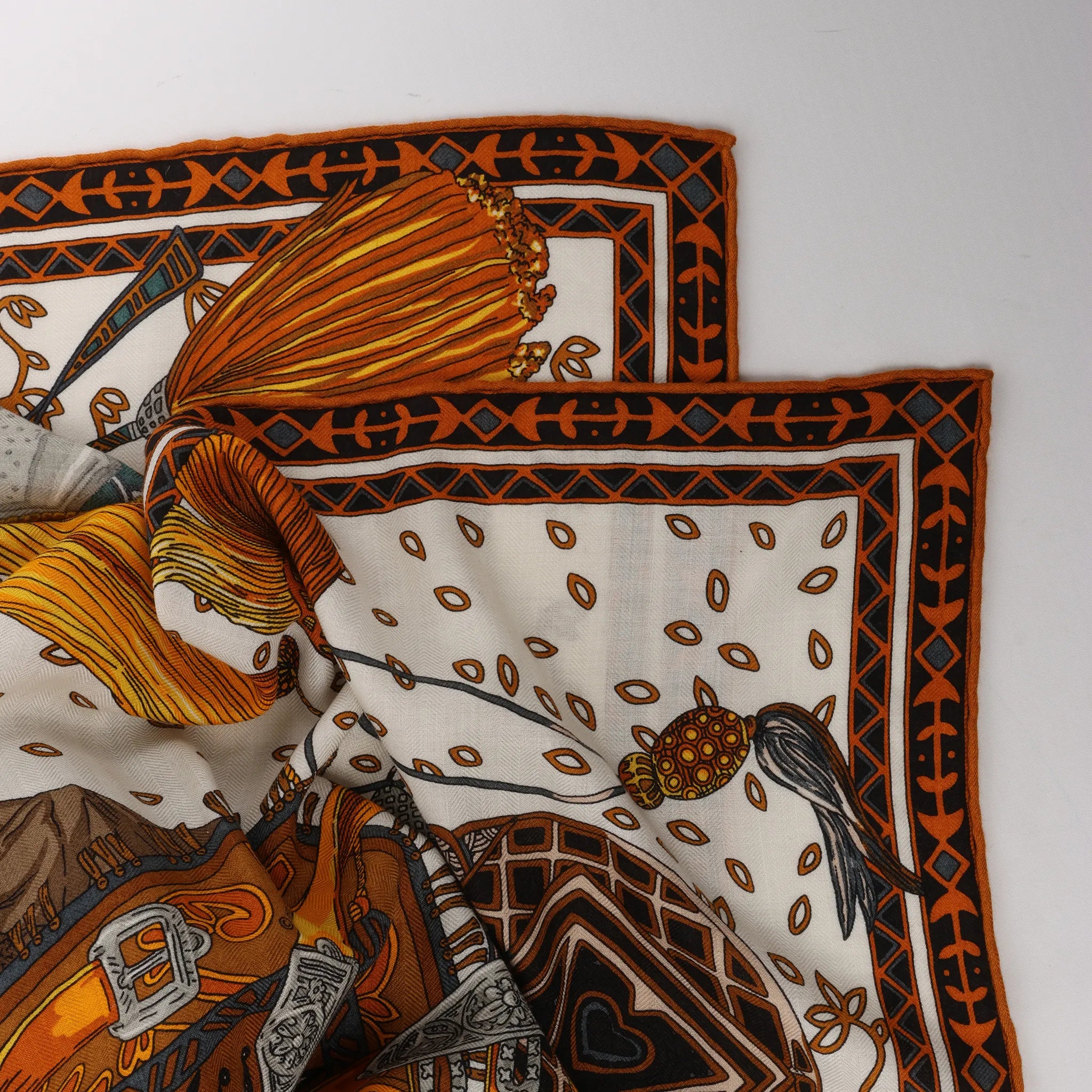 Hermès Carré Geant "CAVALIERS DU CAUCAS" Cashemere & Silk Scarf in Brown
