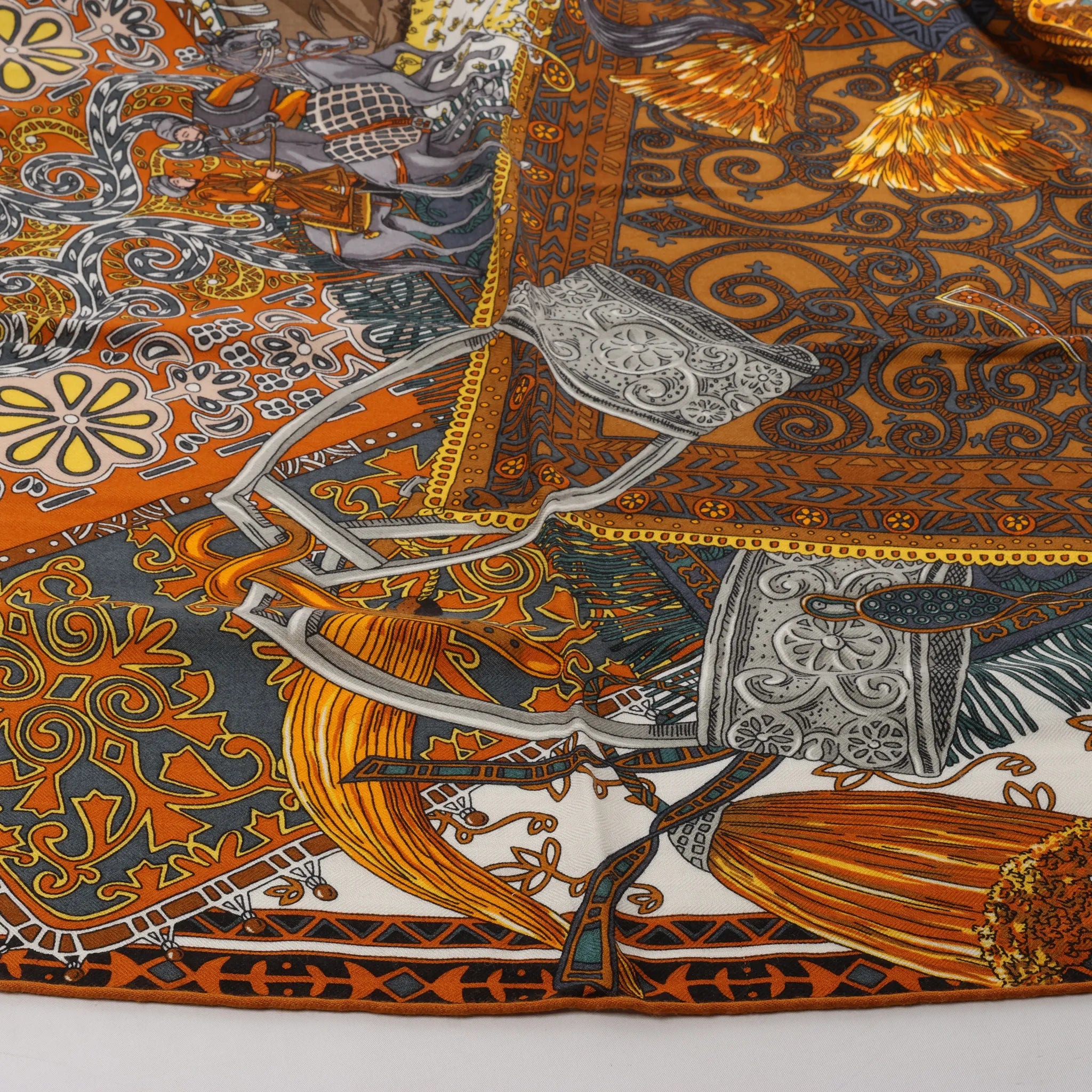Hermès Carré Geant "CAVALIERS DU CAUCAS" Cashemere & Silk Scarf in Brown