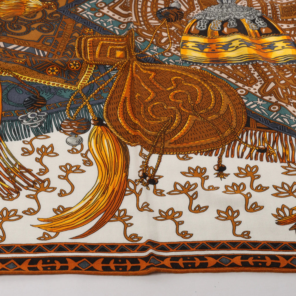 Hermès Carré Geant "CAVALIERS DU CAUCAS" Cashemere & Silk Scarf in Brown