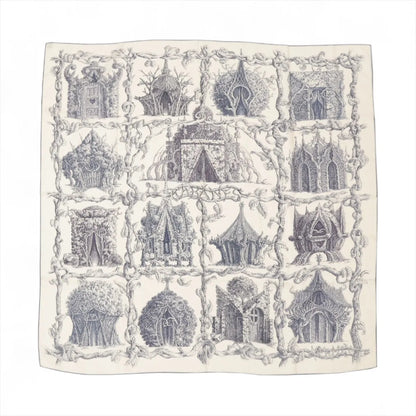 Hermès Carré Géant "LES CABANES" Cashmere & Silk Scarf in in Beige x Navy