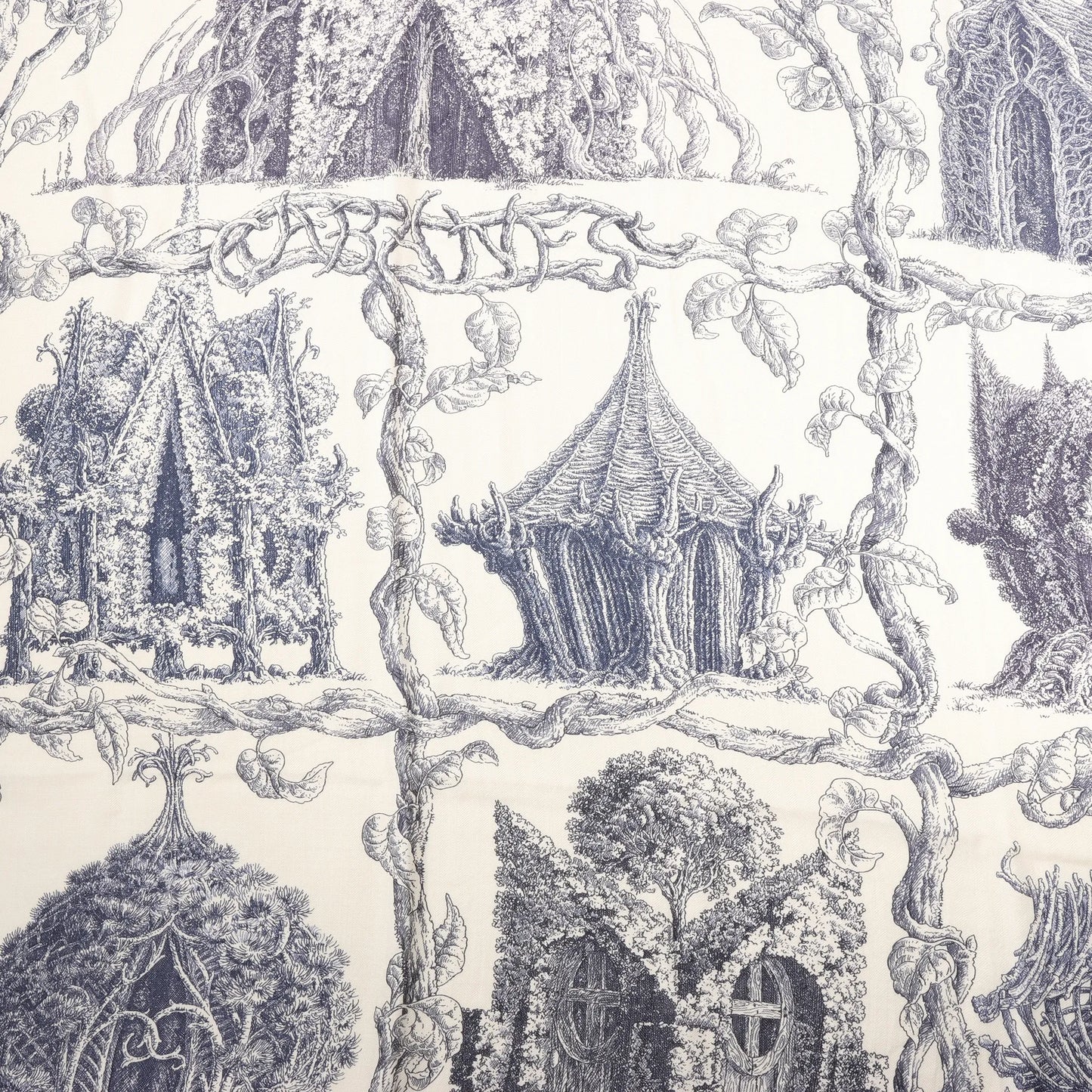 Hermès Carré Géant "LES CABANES" Cashmere & Silk Scarf in in Beige x Navy