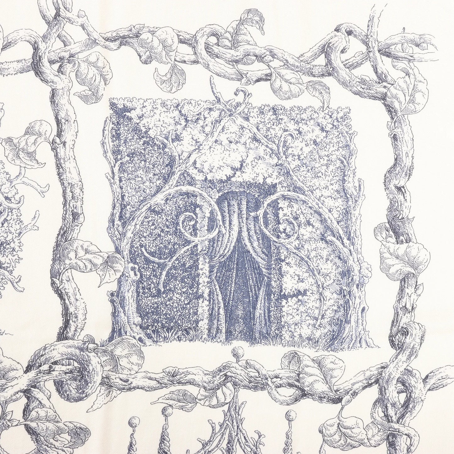 Hermès Carré Géant "LES CABANES" Cashmere & Silk Scarf in in Beige x Navy