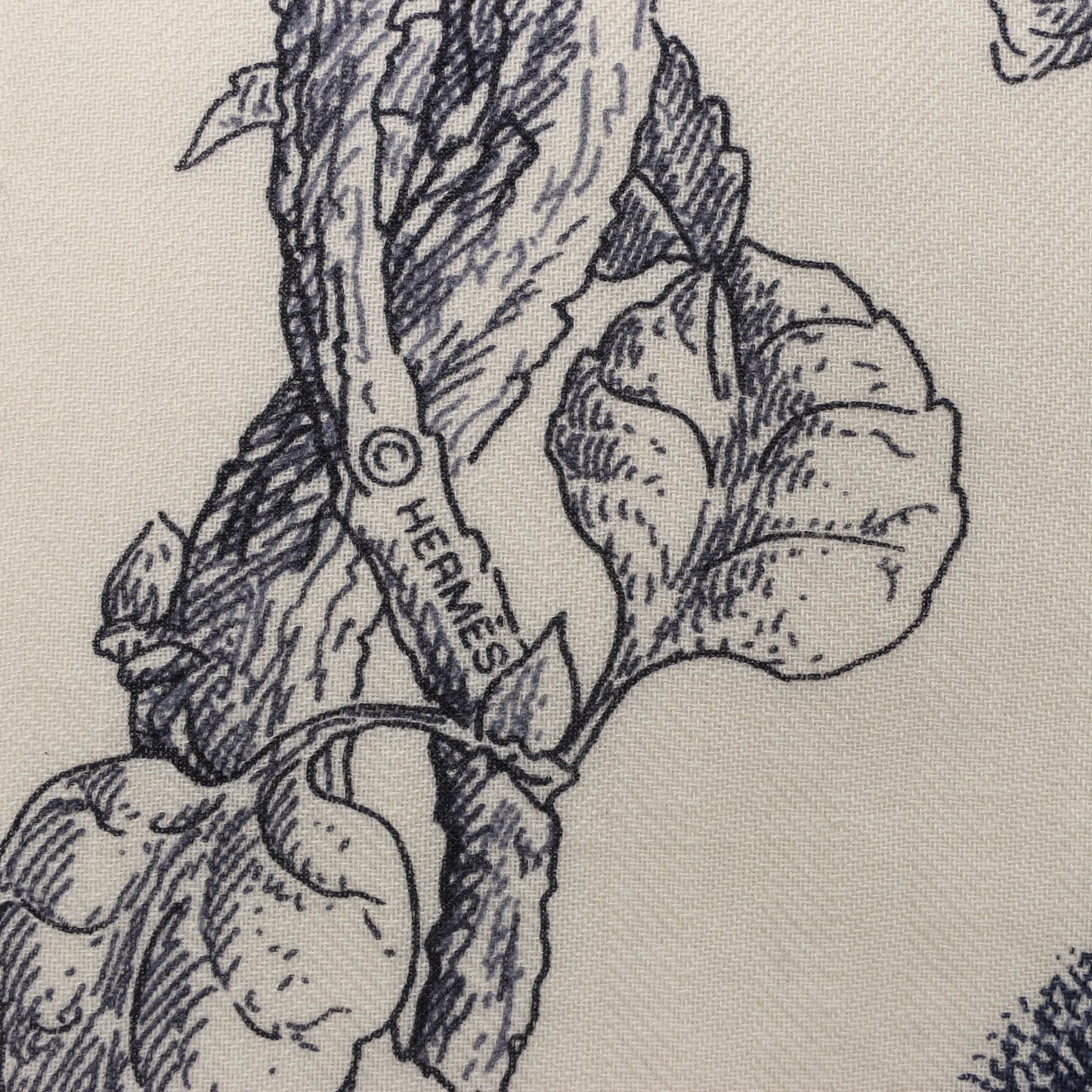 Hermès Carré Géant "LES CABANES" Cashmere & Silk Scarf in in Beige x Navy