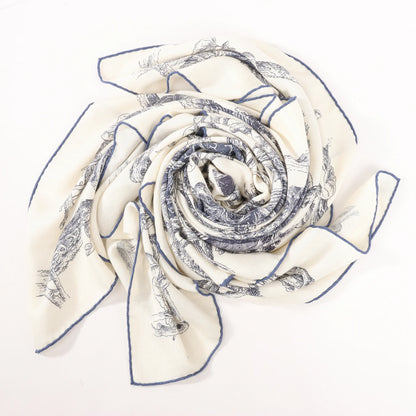 Hermès Carré Géant "LES CABANES" Cashmere & Silk Scarf in in Beige x Navy