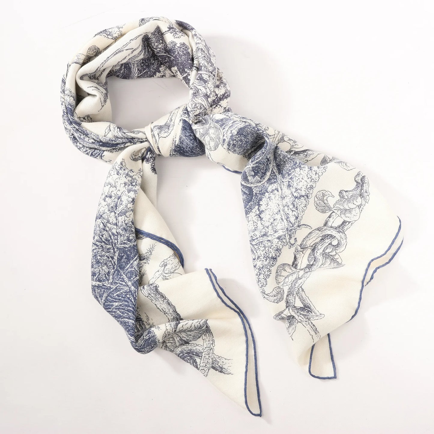 Hermès Carré Géant "LES CABANES" Cashmere & Silk Scarf in in Beige x Navy