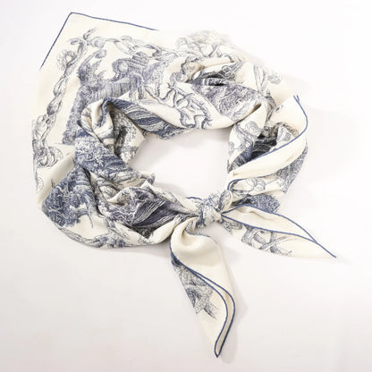 Hermès Carré Géant "LES CABANES" Cashmere & Silk Scarf in in Beige x Navy