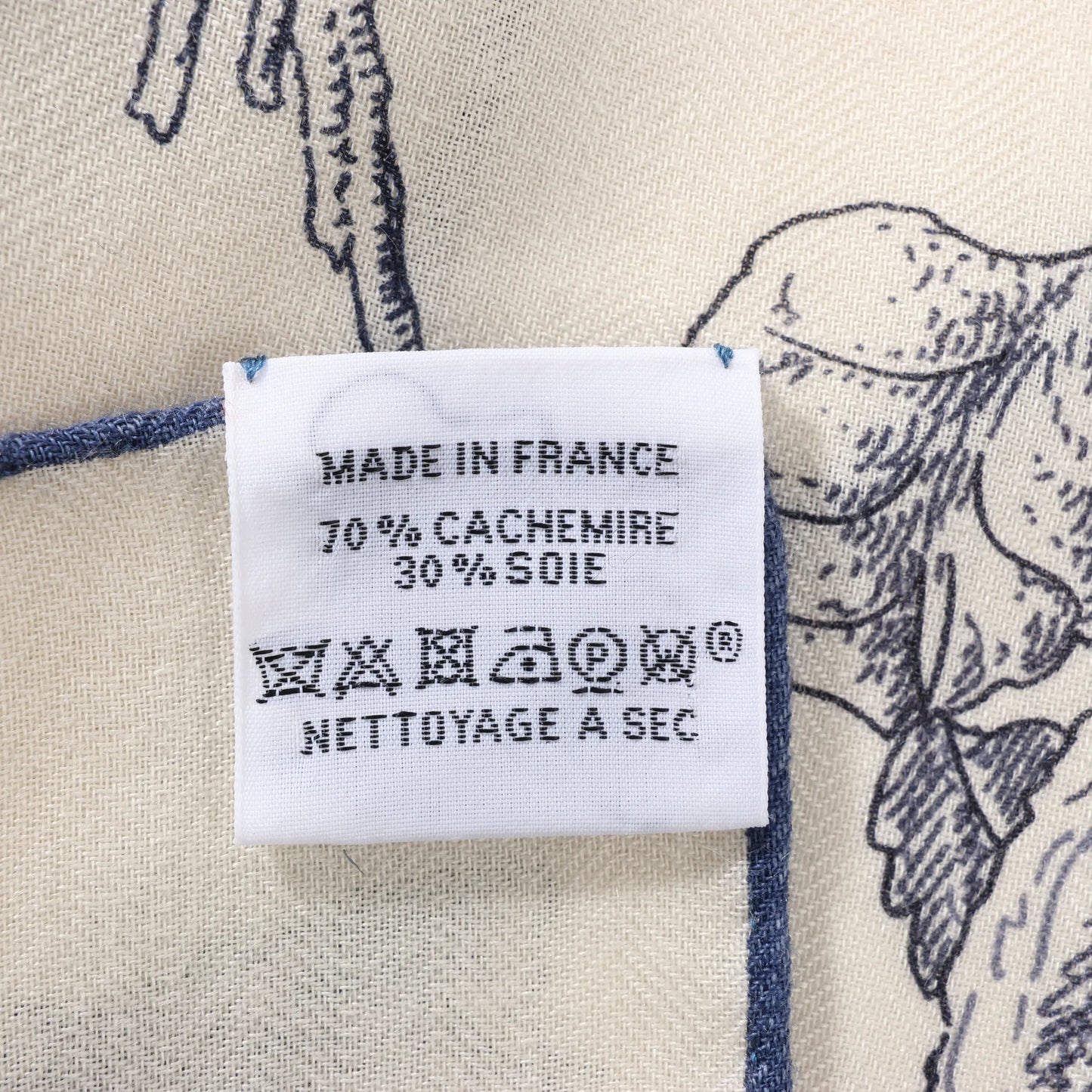 Hermès Carré Géant "LES CABANES" Cashmere & Silk Scarf in in Beige x Navy