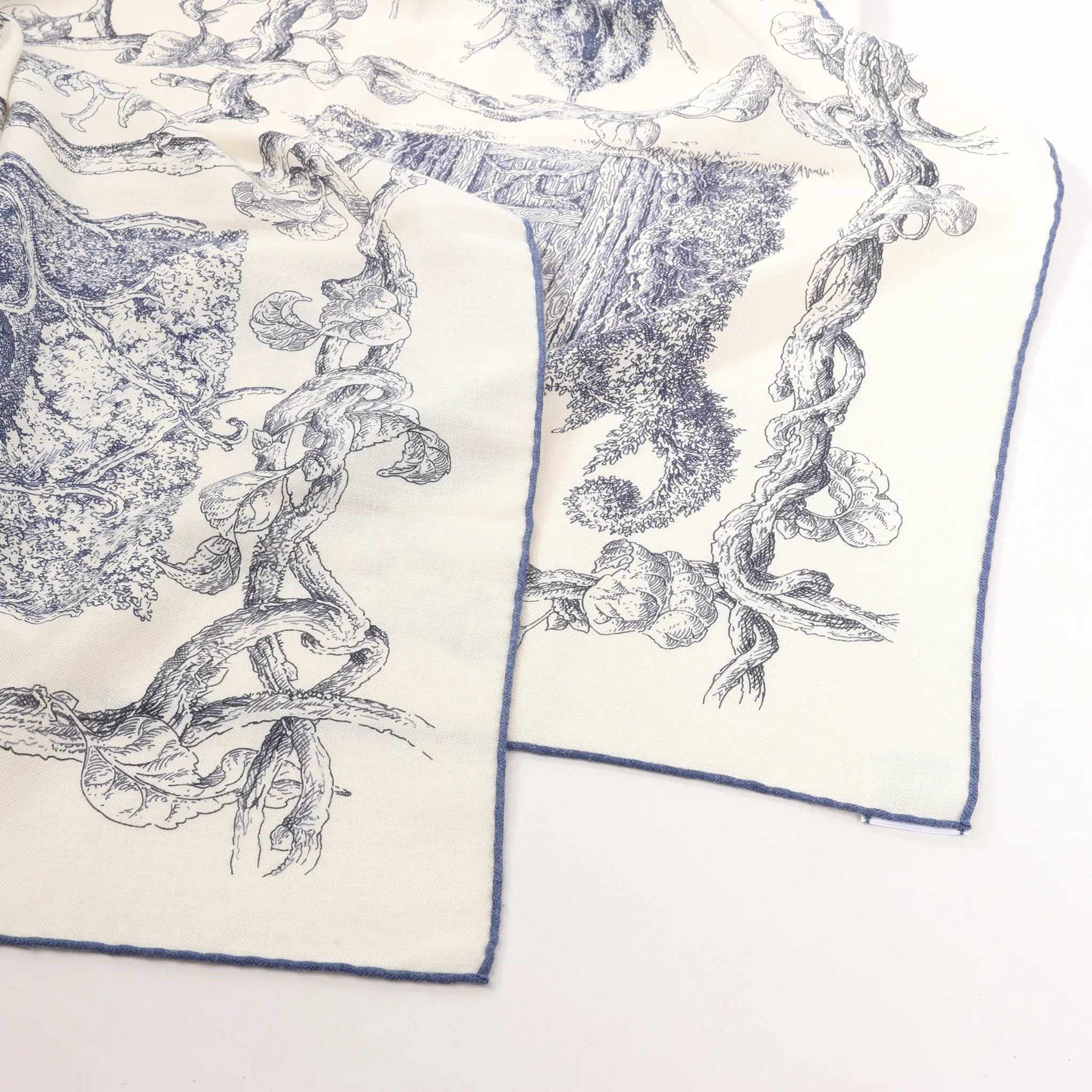Hermès Carré Géant "LES CABANES" Cashmere & Silk Scarf in in Beige x Navy