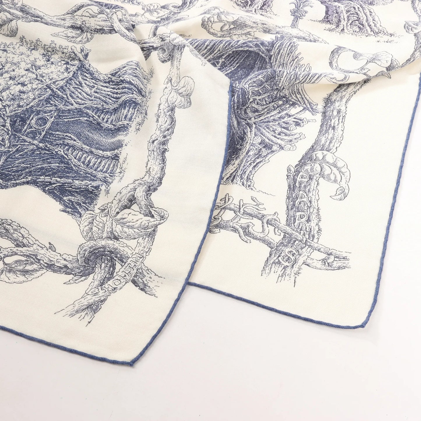 Hermès Carré Géant "LES CABANES" Cashmere & Silk Scarf in in Beige x Navy