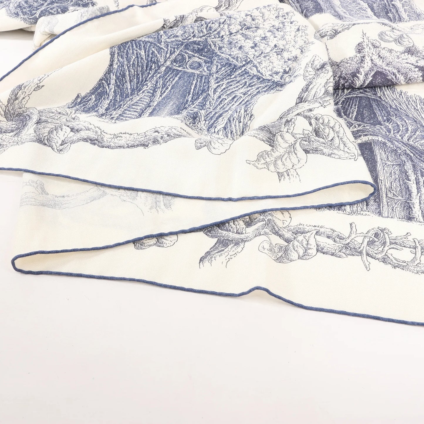 Hermès Carré Géant "LES CABANES" Cashmere & Silk Scarf in in Beige x Navy