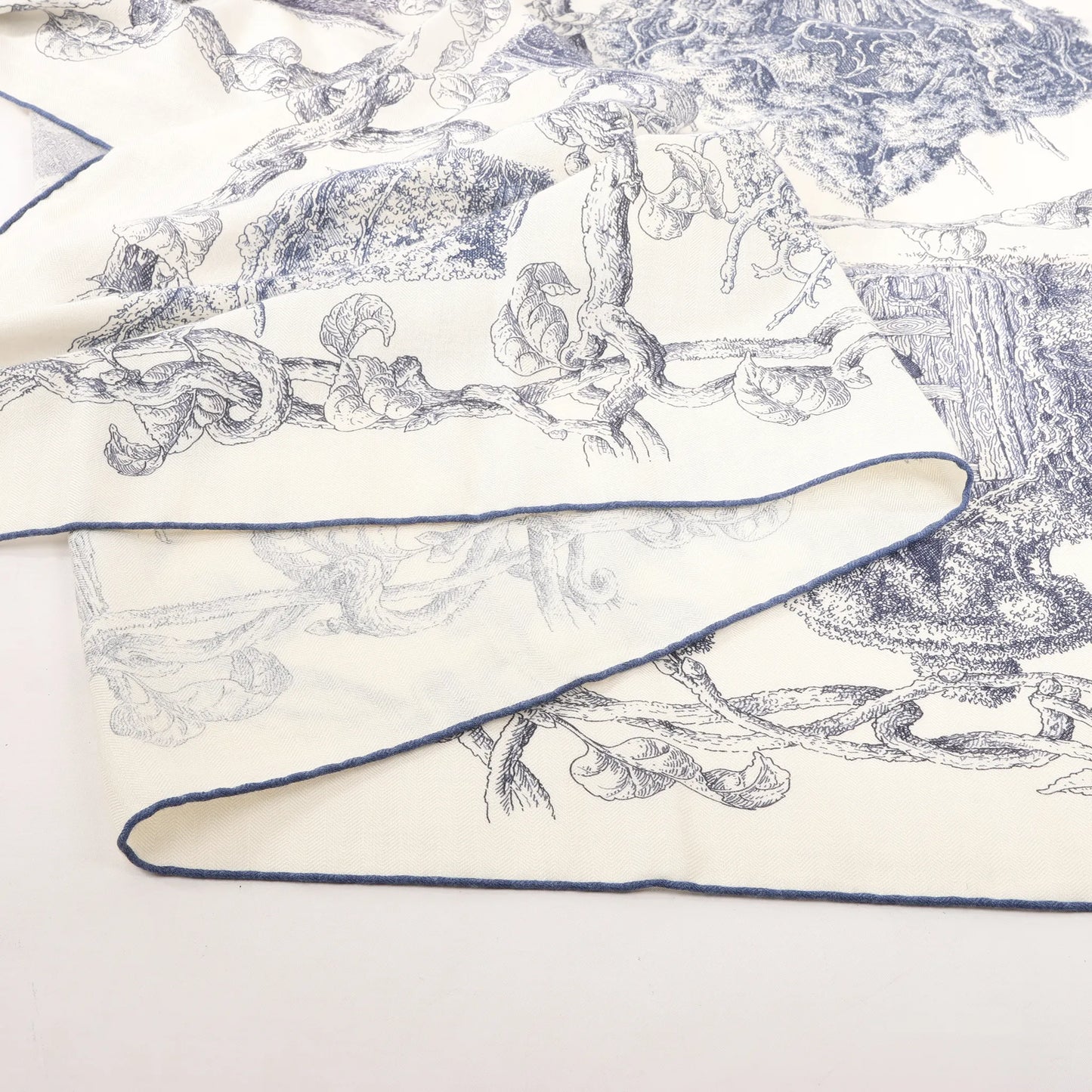 Hermès Carré Géant "LES CABANES" Cashmere & Silk Scarf in in Beige x Navy