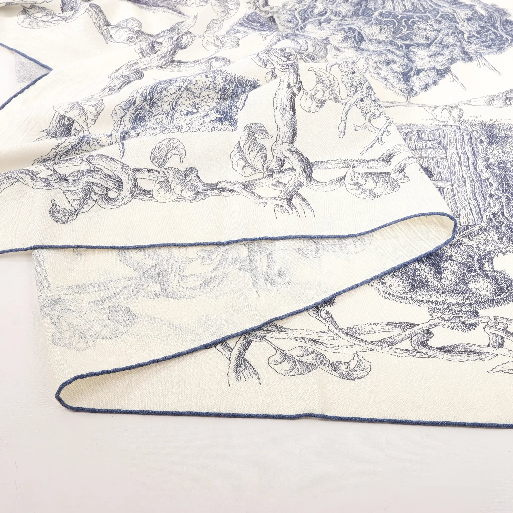 Hermès Carré Géant "LES CABANES" Cashmere & Silk Scarf in in Beige x Navy