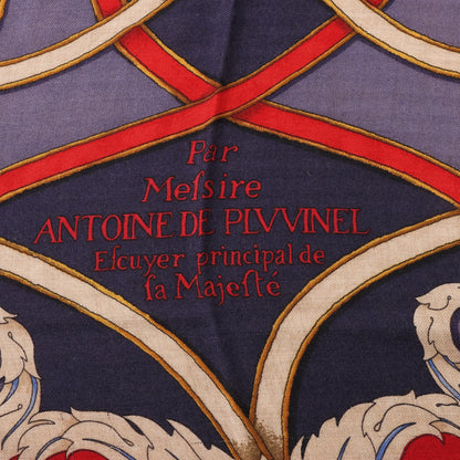 Hermès Carré Géant „L'INSTRUCTION DUROY“ Kaschmir- und Seidenschal in Marineblau x Rot