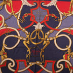 Hermès Carré Géant "L'INSTRUCTION DUROY" Cashmere & Silk Scarf in in Navy Blue x Red