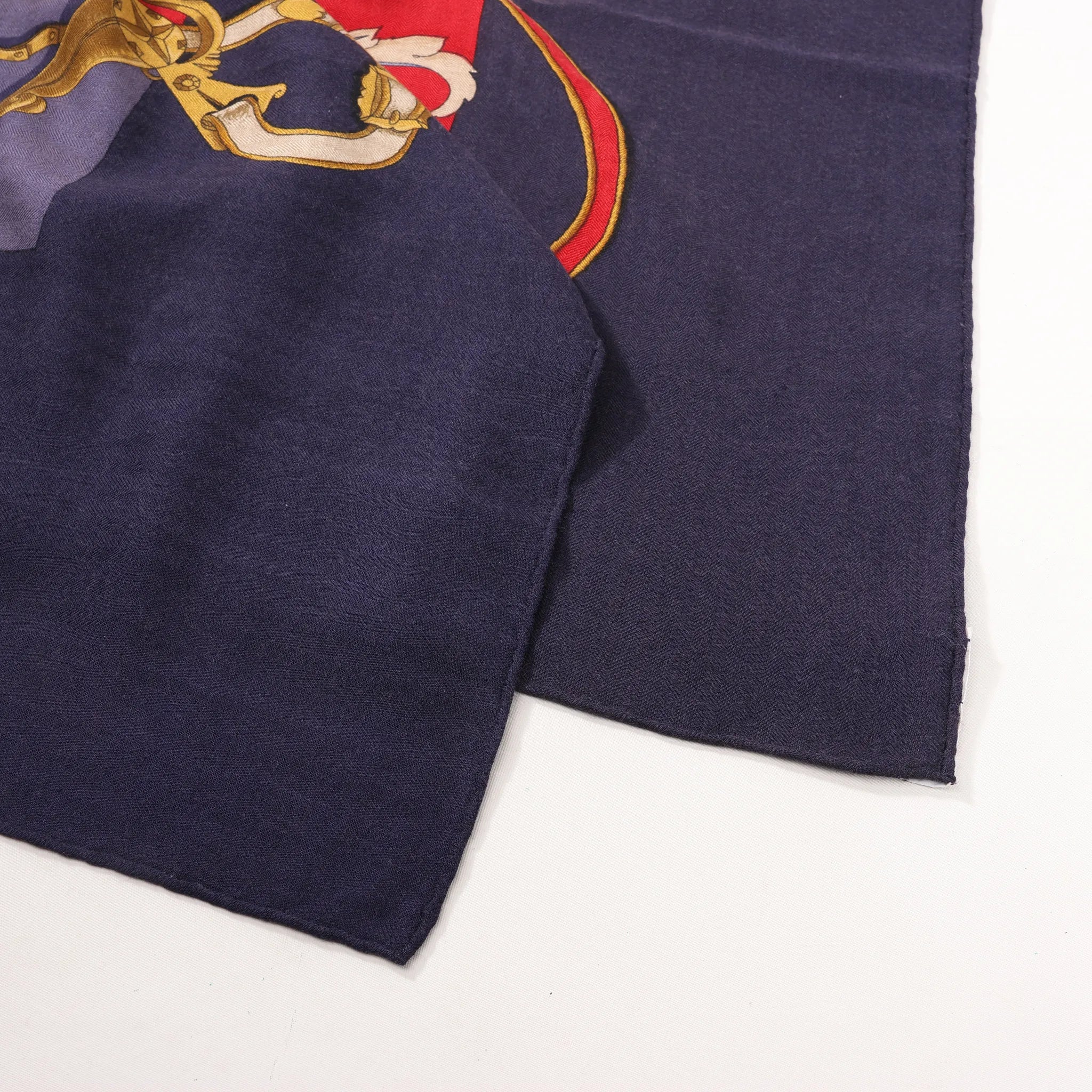 Hermès Carré Géant "L'INSTRUCTION DUROY" Cashmere & Silk Scarf in in Navy Blue x Red