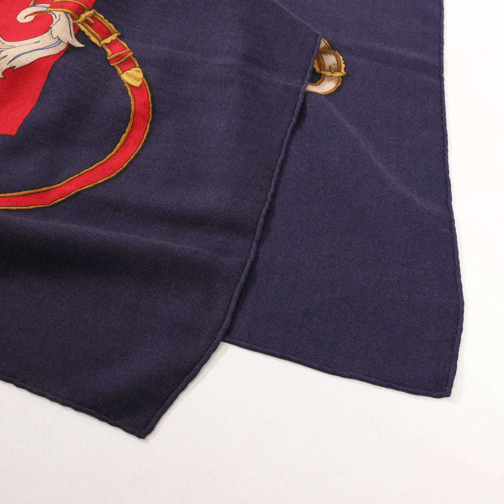Hermès Carré Géant "L'INSTRUCTION DUROY" Cashmere & Silk Scarf in in Navy Blue x Red