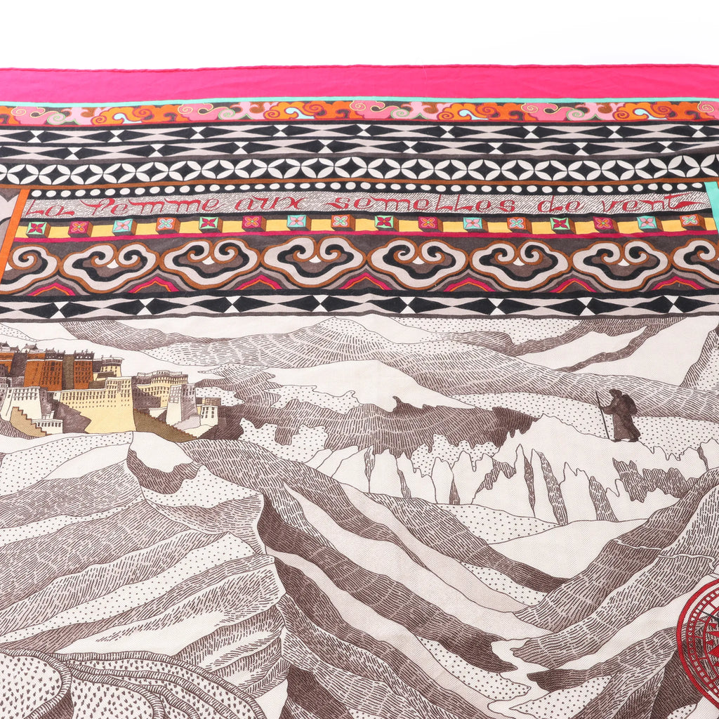 Hermès Carré Géant "La Femme aux Semelles de Vent" Cashmere & Silk Scarf in Pink