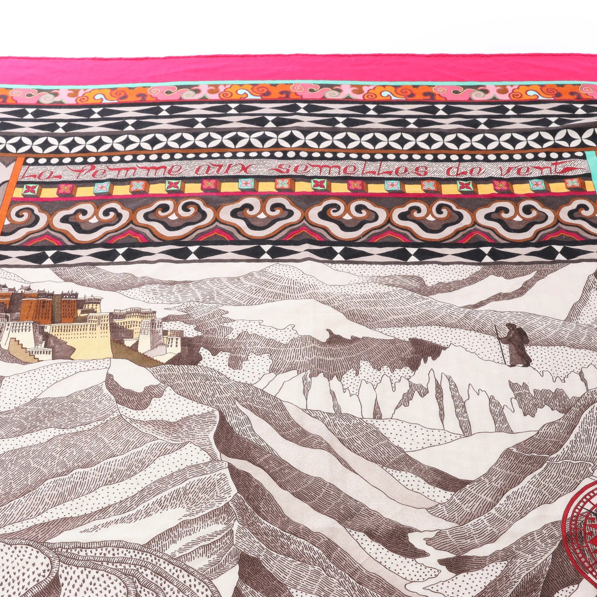 Hermès Carré Géant "La Femme aux Semelles de Vent" Cashmere & Silk Scarf in Pink