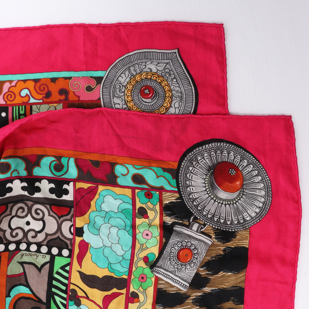 Hermès Carré Géant "La Femme aux Semelles de Vent" Cashmere & Silk Scarf in Pink