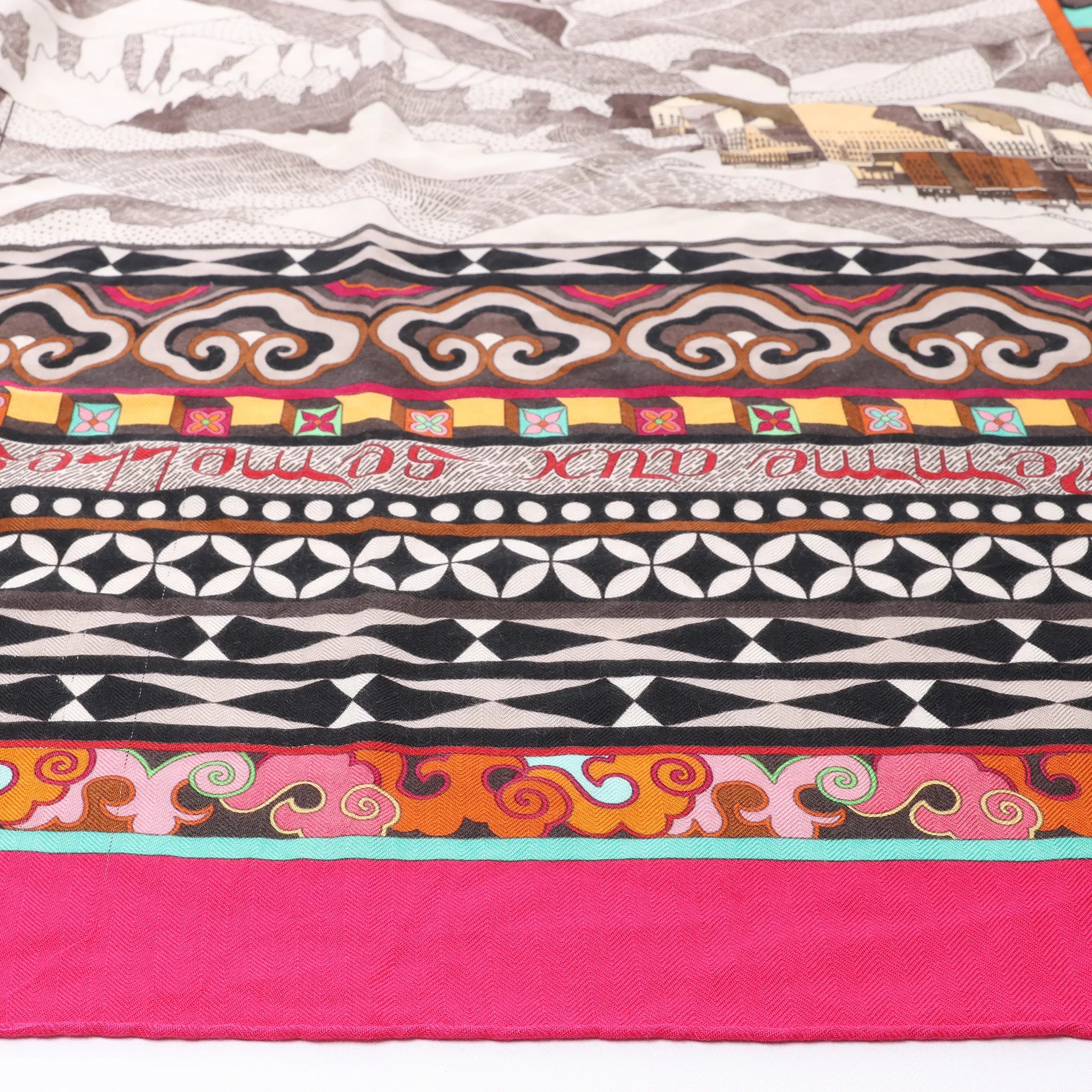 Hermès Carré Géant "La Femme aux Semelles de Vent" Cashmere & Silk Scarf in Pink