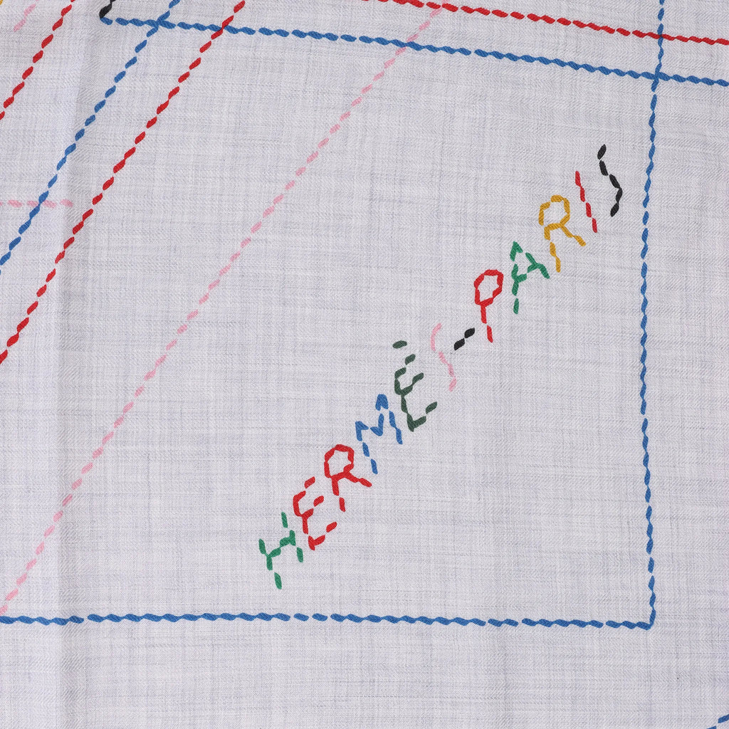 Hermès Carré Géant "PIQUE SELLIER" Cashmere & Silk Scarf in Gray
