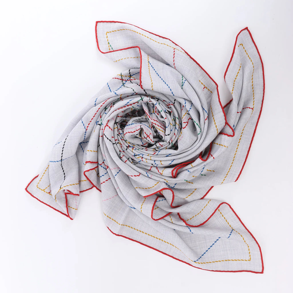Hermès Carré Géant "PIQUE SELLIER" Cashmere & Silk Scarf in Gray