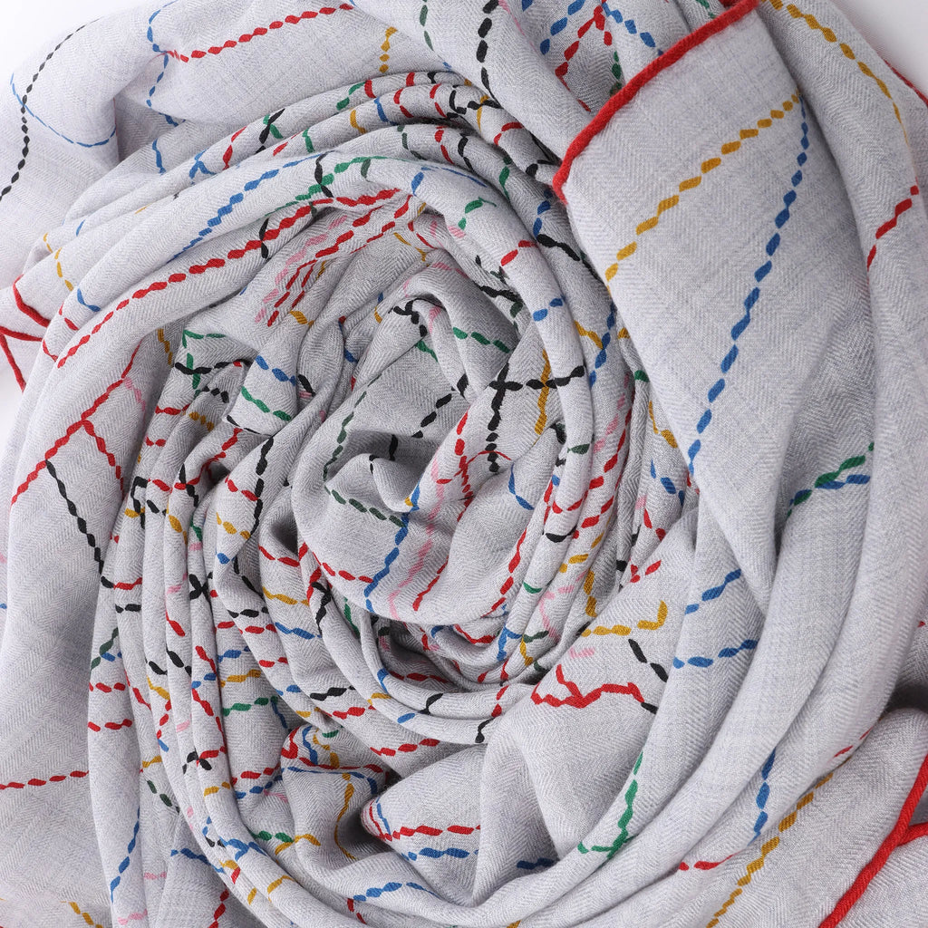 Hermès Carré Géant "PIQUE SELLIER" Cashmere & Silk Scarf in Gray