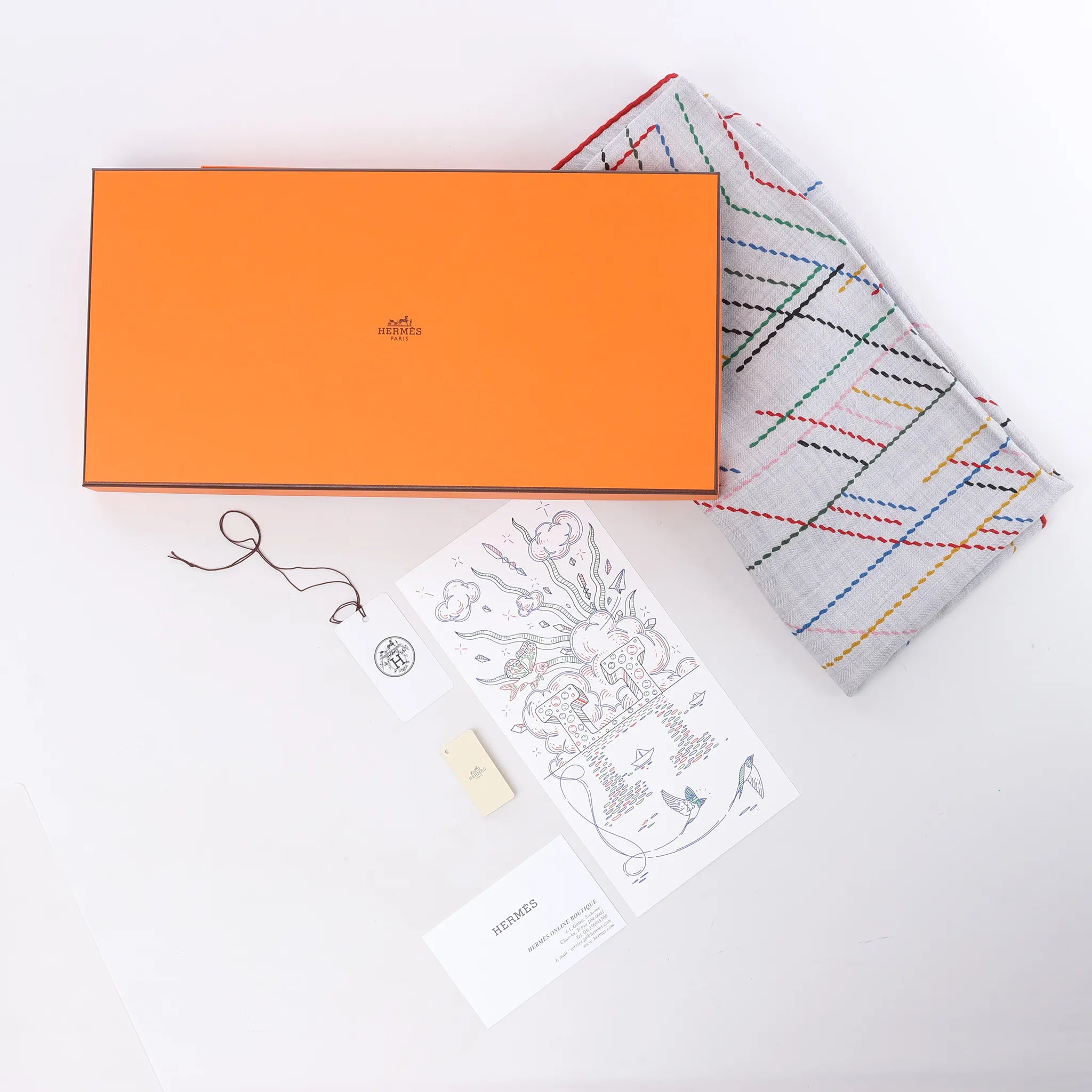 Hermès Carré Géant "PIQUE SELLIER" Cashmere & Silk Scarf in Gray