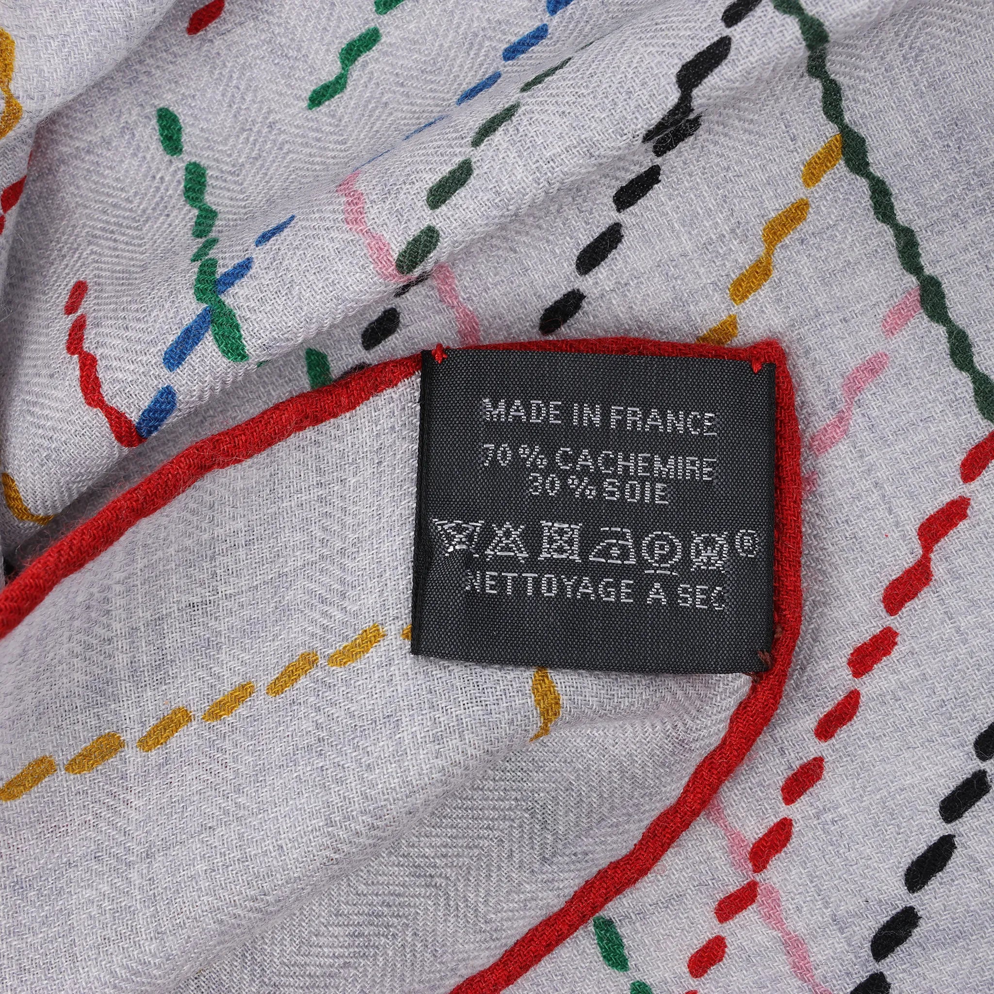 Hermès Carré Géant "PIQUE SELLIER" Cashmere & Silk Scarf in Gray