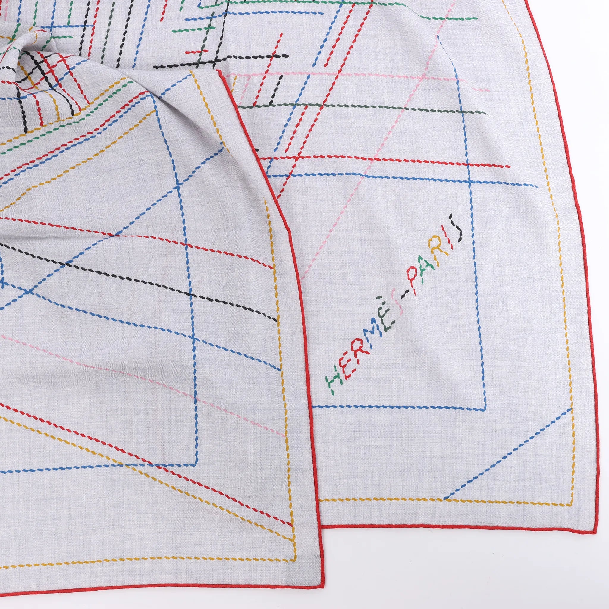 Hermès Carré Géant "PIQUE SELLIER" Cashmere & Silk Scarf in Gray