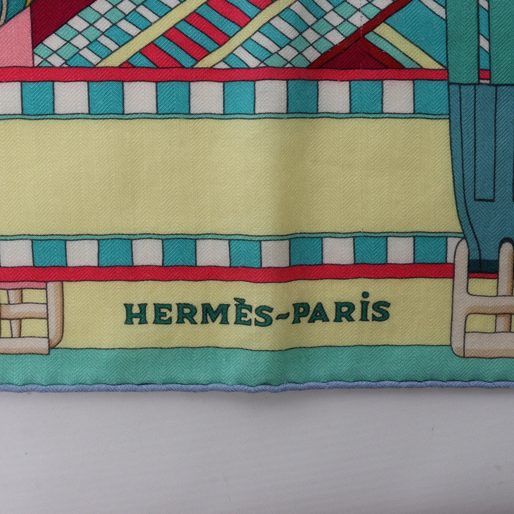 Hermès Carré Geant "SANGLES EN ZIGZAG" Cashmere and Silk Scarf in Green x Purple