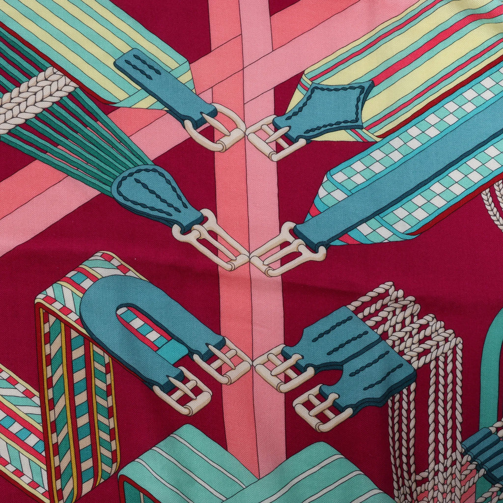 Hermès Carré Geant "SANGLES EN ZIGZAG" Cashmere and Silk Scarf in Green x Purple