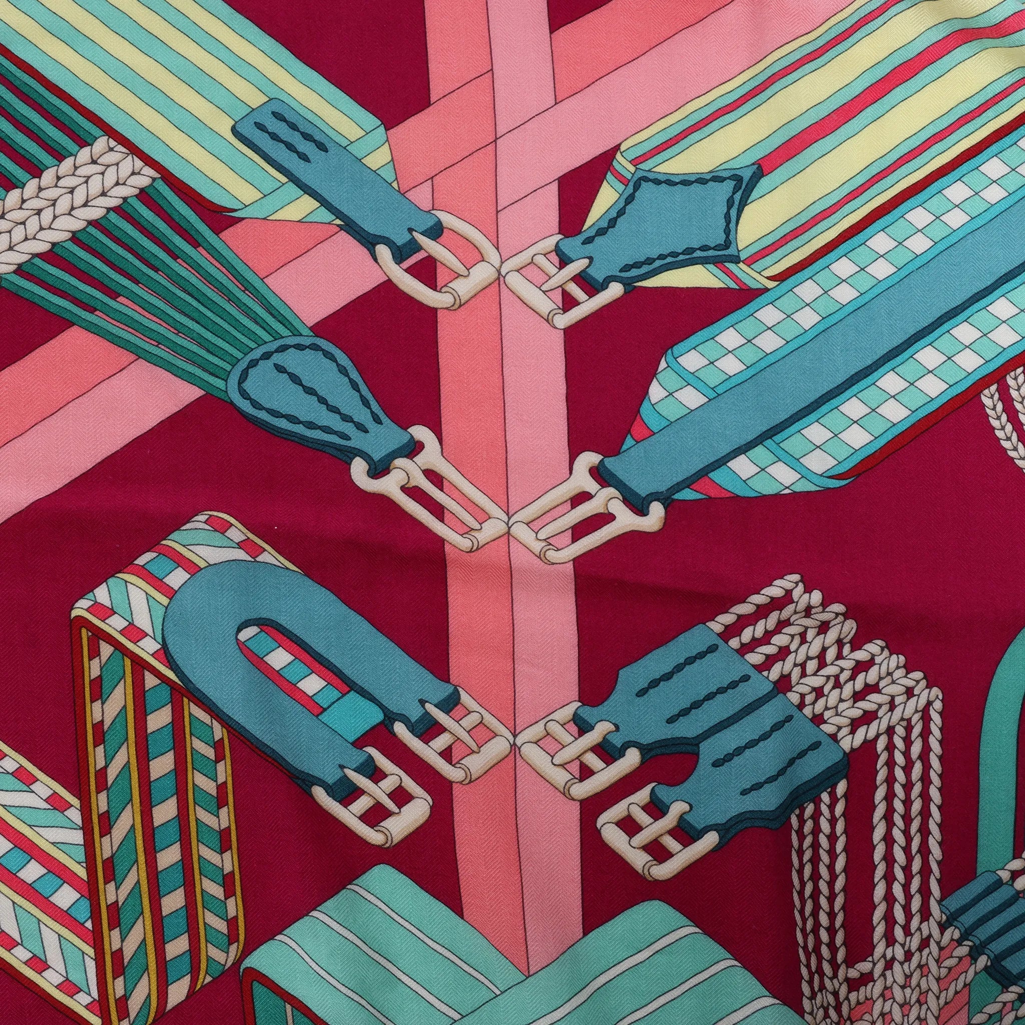 Hermès Carré Geant "SANGLES EN ZIGZAG" Cashmere and Silk Scarf in Green x Purple
