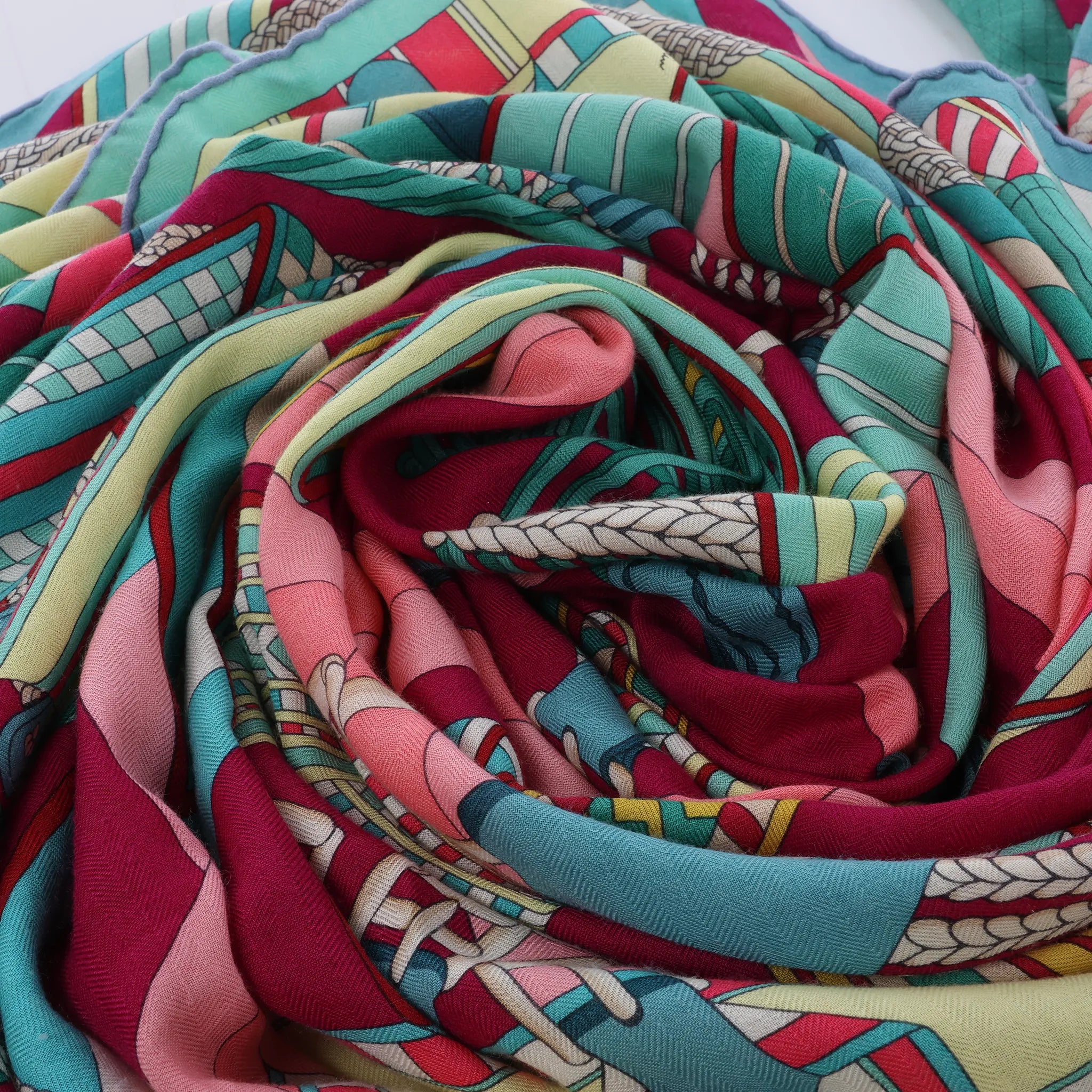 Hermès Carré Geant "SANGLES EN ZIGZAG" Cashmere and Silk Scarf in Green x Purple