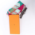 Hermès Carré Geant "SANGLES EN ZIGZAG" Cashmere and Silk Scarf in Green x Purple