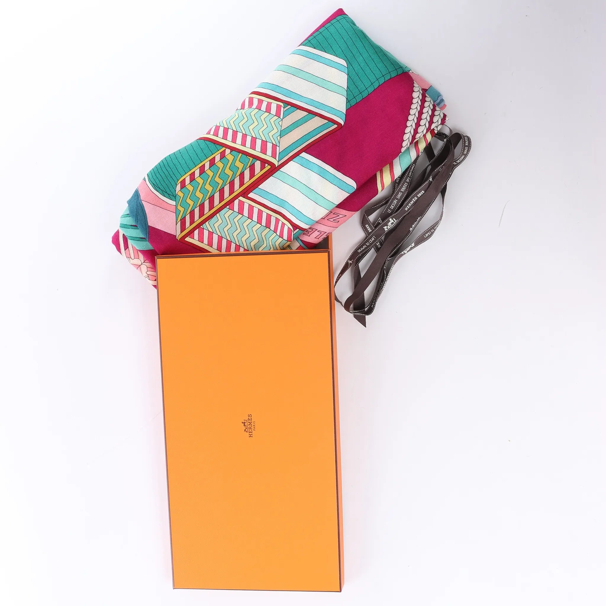 Hermès Carré Geant "SANGLES EN ZIGZAG" Cashmere and Silk Scarf in Green x Purple