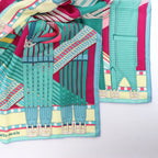 Hermès Carré Geant "SANGLES EN ZIGZAG" Cashmere and Silk Scarf in Green x Purple