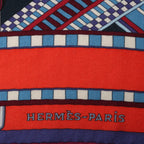 Hermès Carré Géant "SANGLES EN ZIGZAG" Cashmere x Silk scarf in Blue x Red