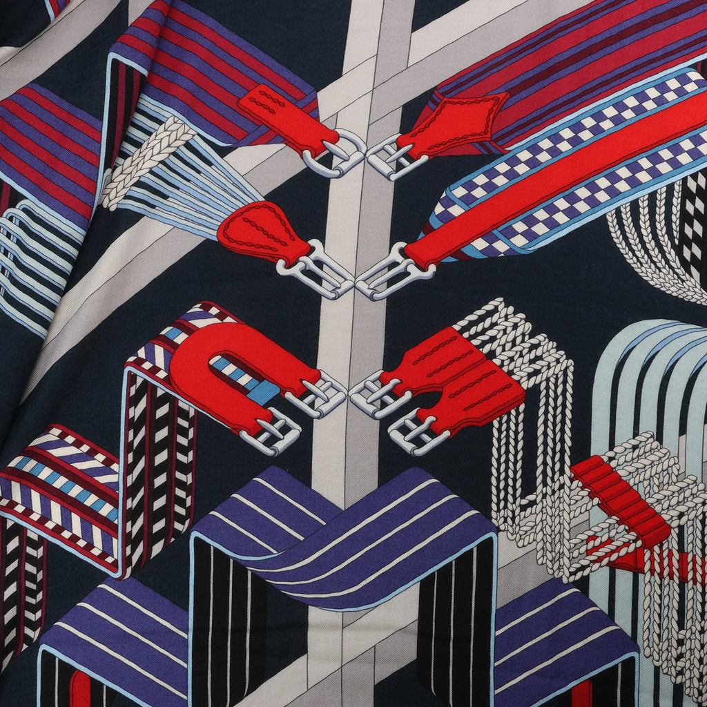 Hermès Carré Géant "SANGLES EN ZIGZAG" Cashmere x Silk scarf in Blue x Red