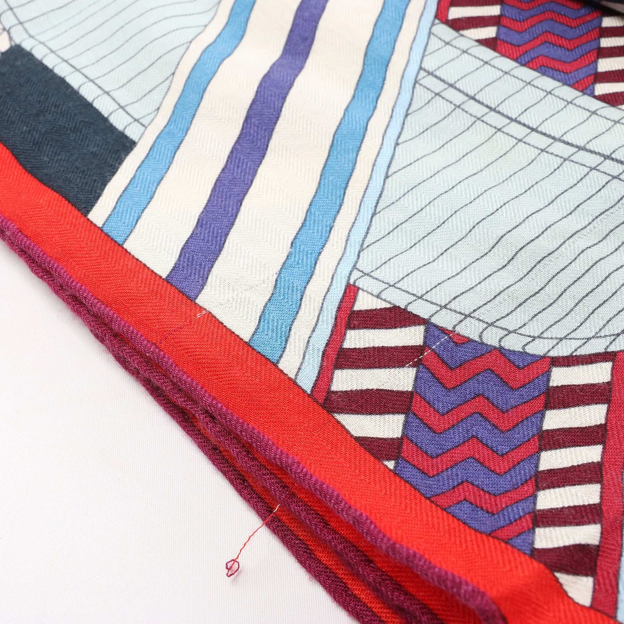 Hermès Carré Géant "SANGLES EN ZIGZAG" Cashmere x Silk scarf in Blue x Red