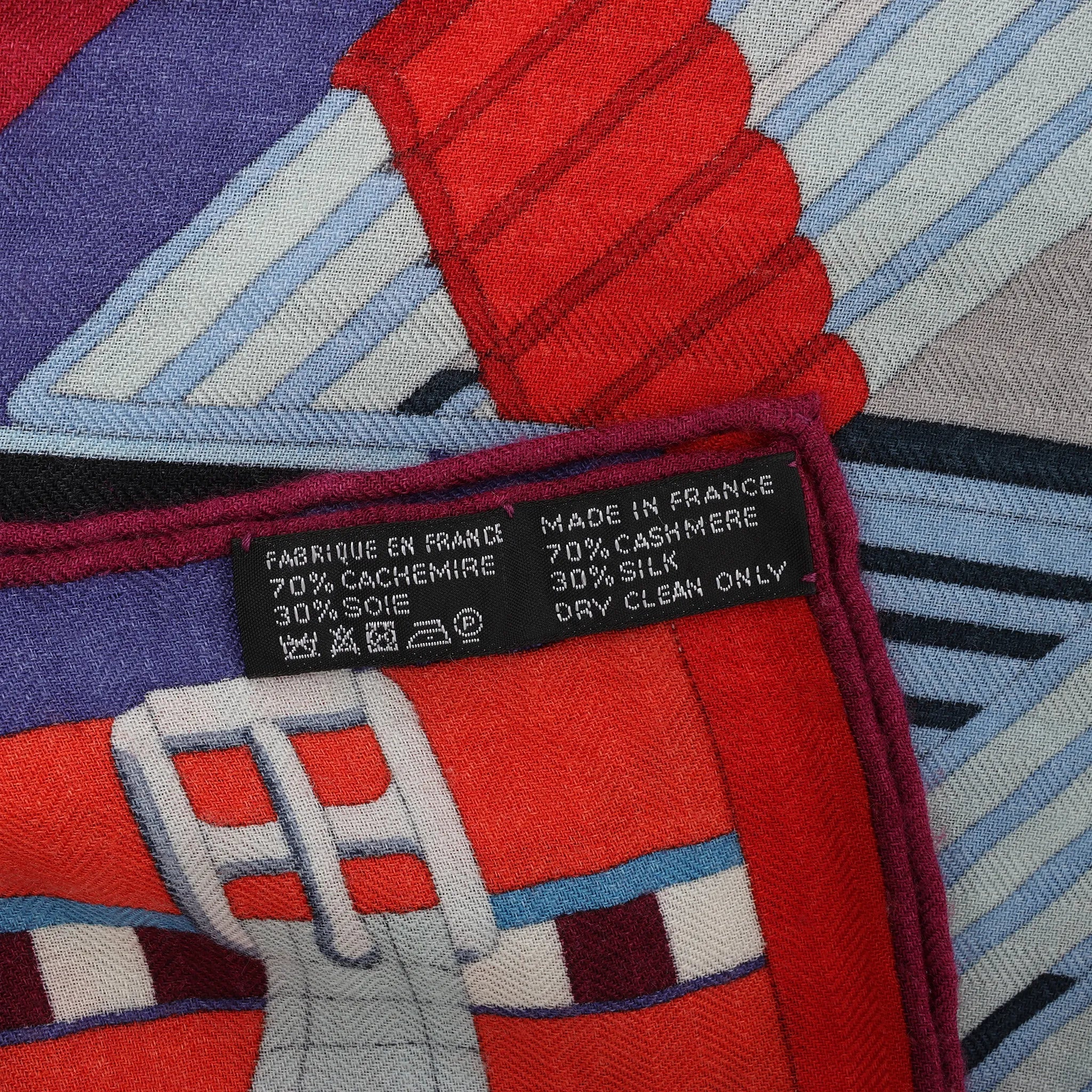 Hermès Carré Géant "SANGLES EN ZIGZAG" Cashmere x Silk scarf in Blue x Red
