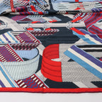 Hermès Carré Géant "SANGLES EN ZIGZAG" Cashmere x Silk scarf in Blue x Red