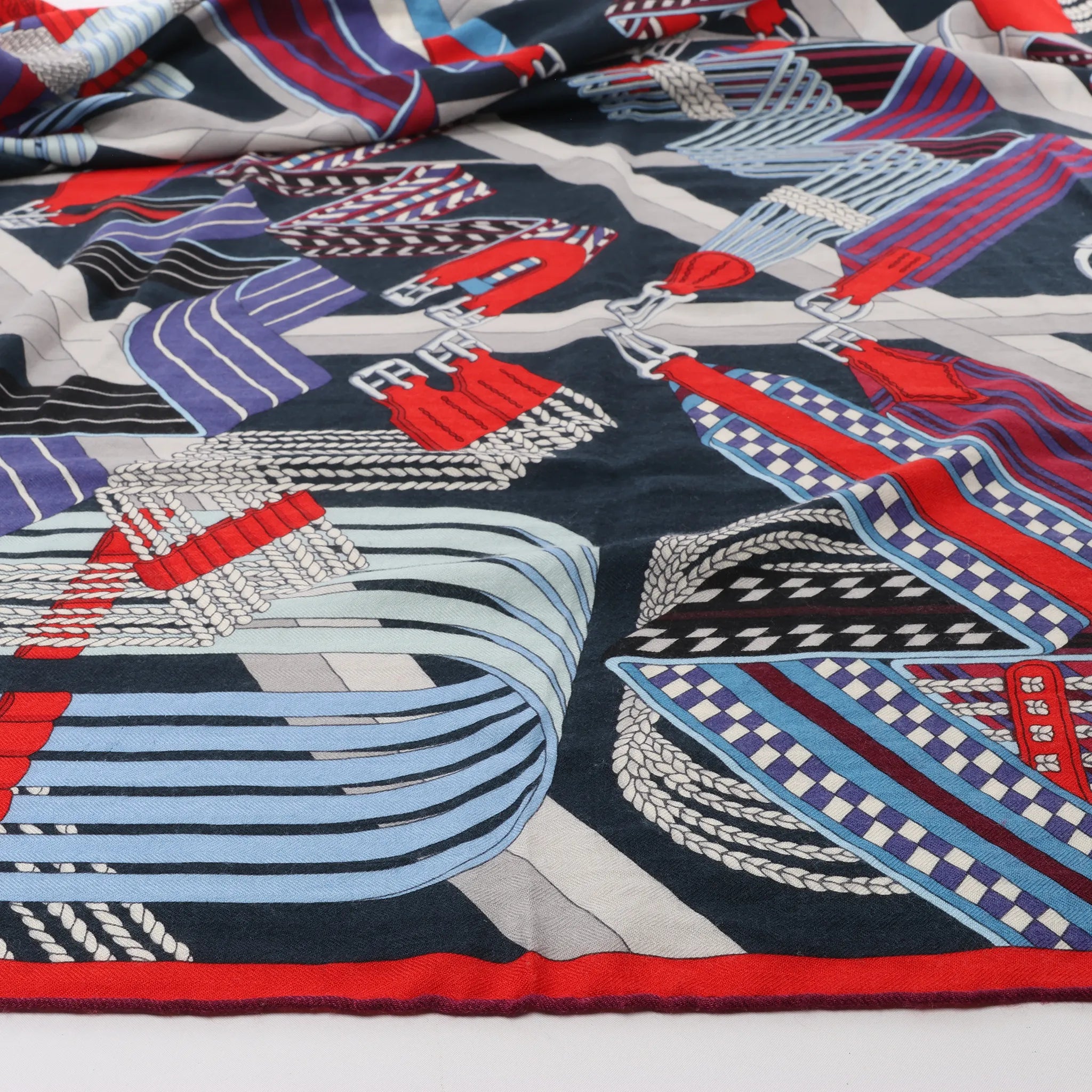 Hermès Carré Géant "SANGLES EN ZIGZAG" Cashmere x Silk scarf in Blue x Red