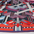 Hermès Carré Géant "SANGLES EN ZIGZAG" Cashmere x Silk scarf in Blue x Red